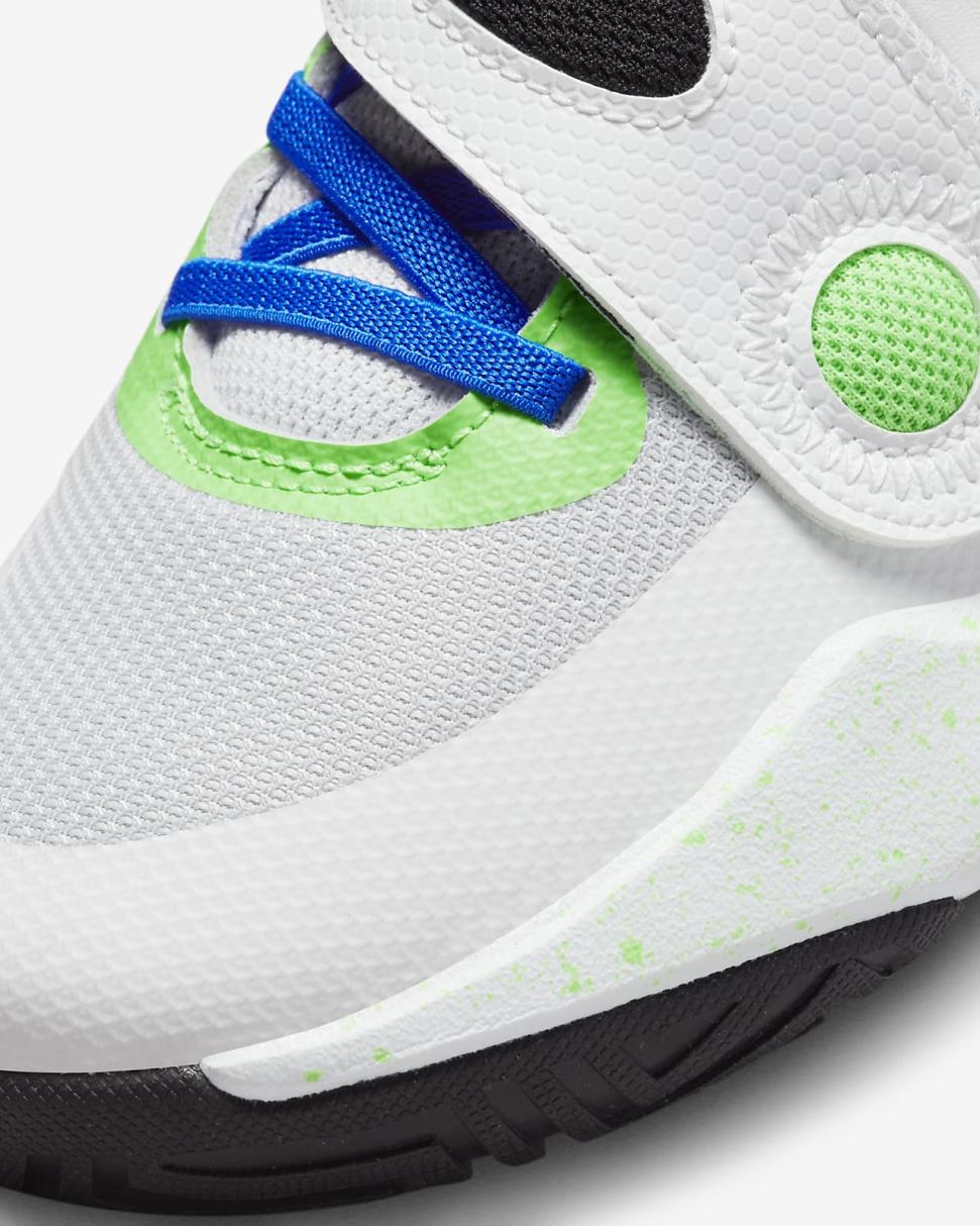 Nike Team Hustle D 11 Summit White/Pure Platinum/Green Strike/Racer Blue | Kids Nike First Day Kicks