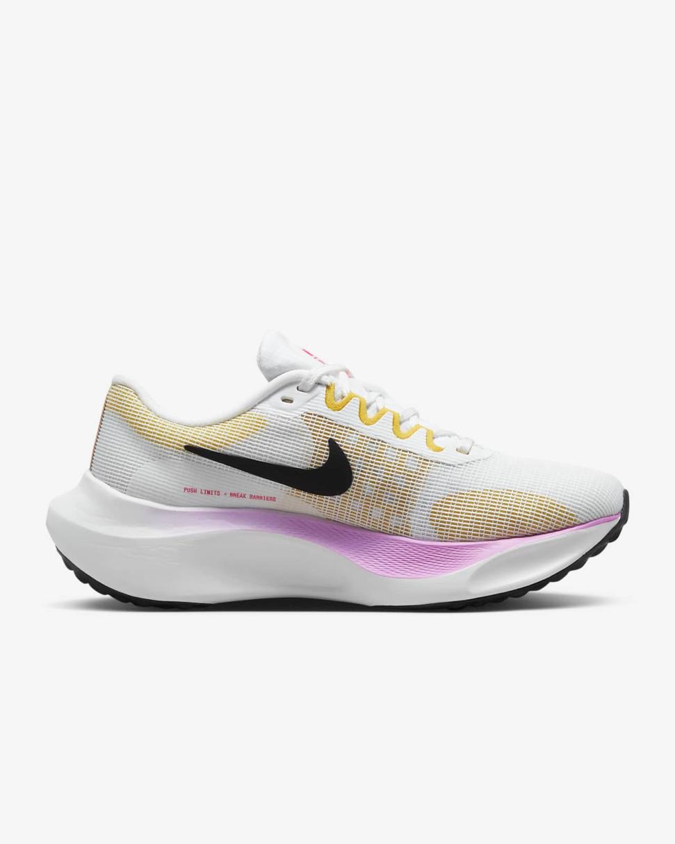 Nike Zoom Fly 5 White/Vivid Sulfur/Amber Brown/Rush Fuchsia | Womens Nike Running