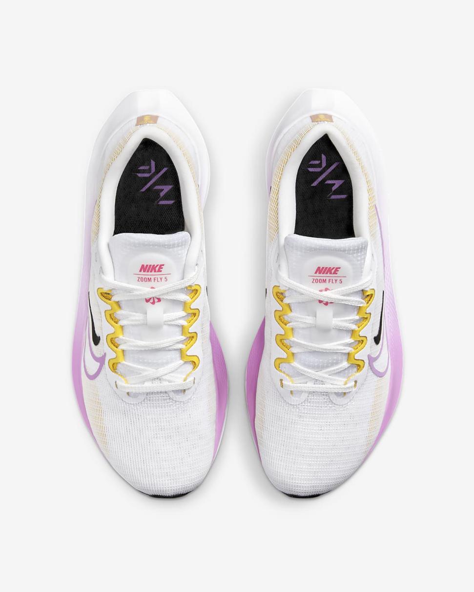 Nike Zoom Fly 5 White/Vivid Sulfur/Amber Brown/Rush Fuchsia | Womens Nike Running