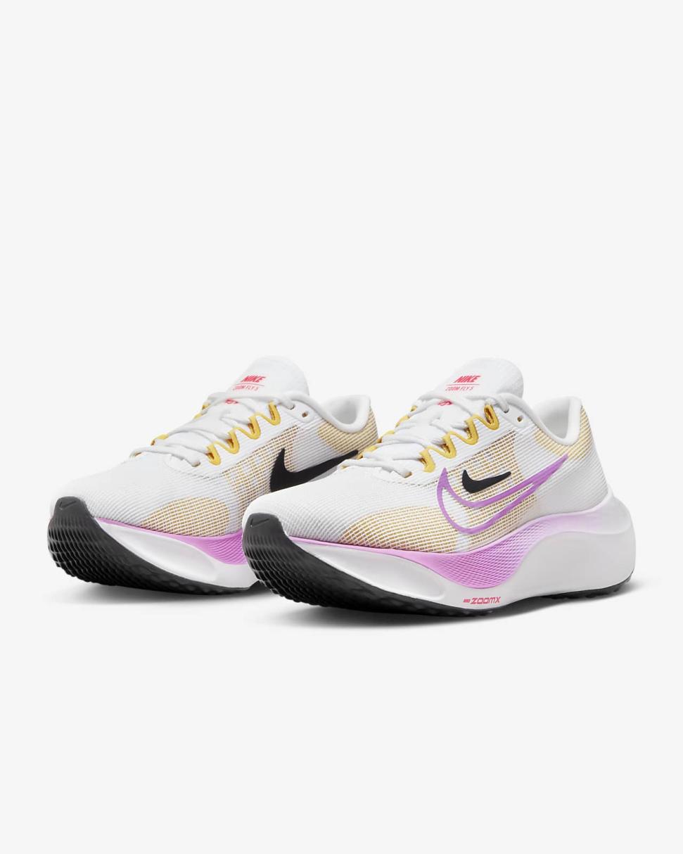Nike Zoom Fly 5 White/Vivid Sulfur/Amber Brown/Rush Fuchsia | Womens Nike Running