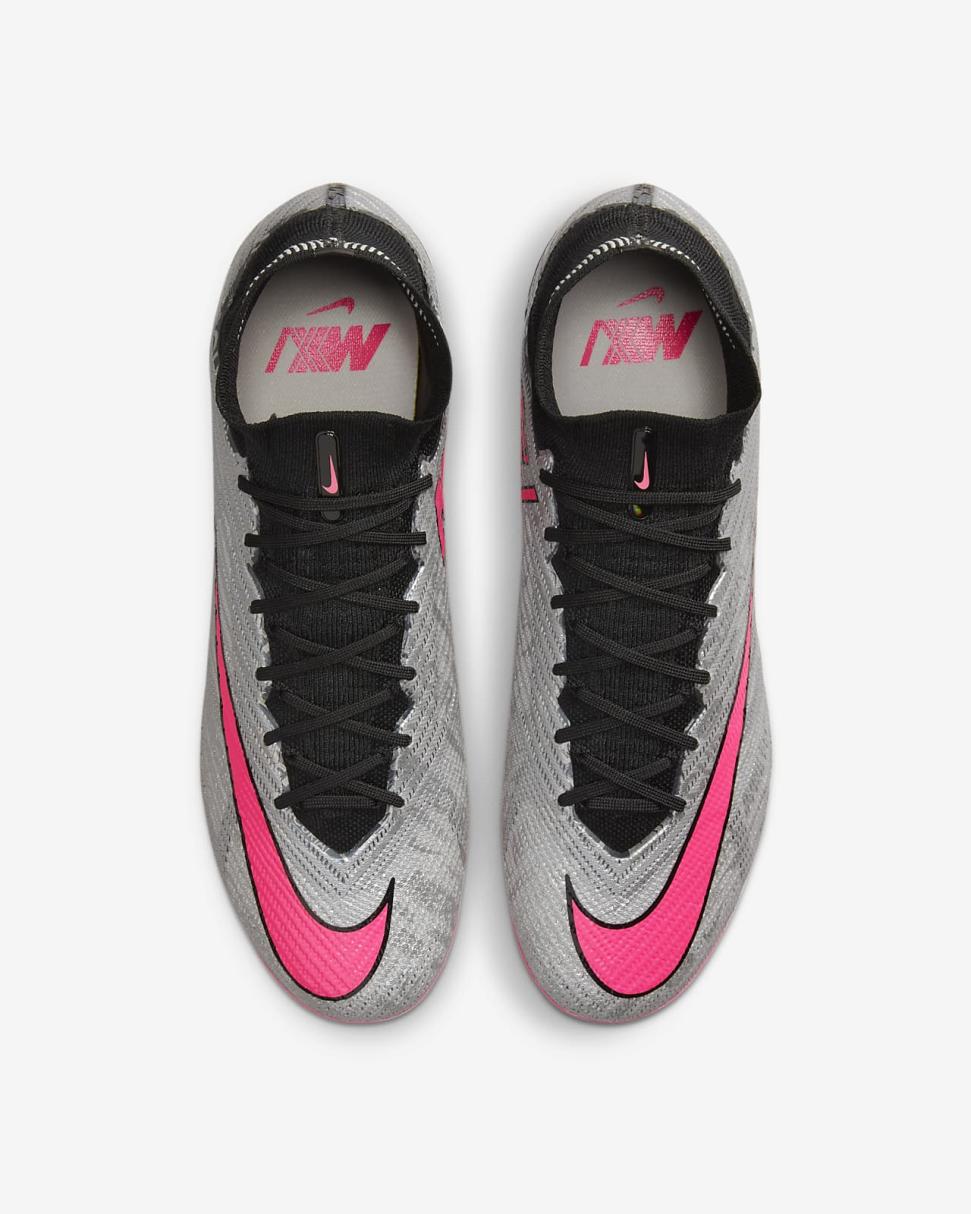 Nike Zoom Mercurial Superfly 9 Elite XXV FG Metallic Silver/Black/Hyper Pink | Mens Nike Soccer
